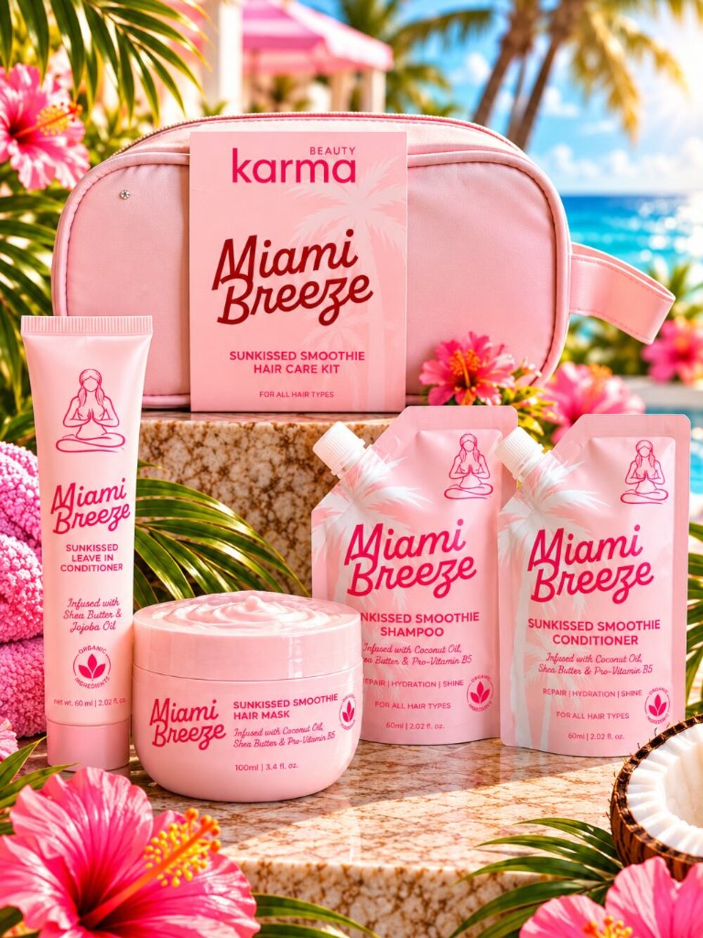 Hair Care Gift Set Karma Beauty Miami Breeze Sunkissed Smoothie Spa Gift Set New